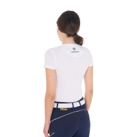 T-shirt donna Equestro Cannes in cotone con strass a maniche corte Bianco
