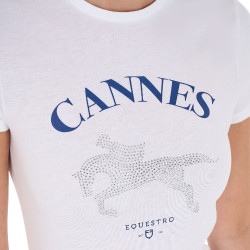 T-shirt donna Equestro Cannes in cotone con strass a maniche corte Bianco