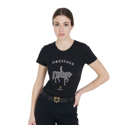 T-shirt donna Equestro taglio slim dressage con strass maniche corte Nero