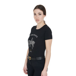 T-shirt donna Equestro taglio slim dressage con strass maniche corte Nero