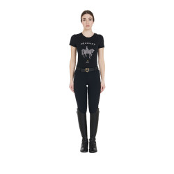 T-shirt donna Equestro taglio slim dressage con strass maniche corte Nero