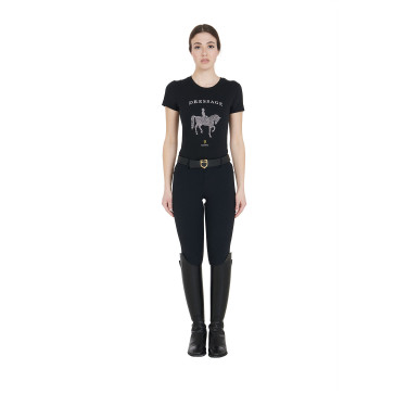 T-shirt donna Equestro taglio slim dressage con strass maniche corte Nero
