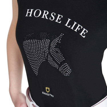 T-shirt donna Equestro slim fit Horse Life con strass maniche corte Nero T-shirt donna Equestro slim fit Horse Life con strass maniche corte Nero