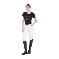 T-shirt donna Equestro slim fit Horse Life con strass maniche corte Nero