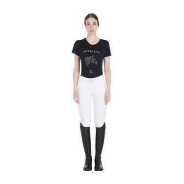 T-shirt donna Equestro slim fit Horse Life con strass maniche corte Nero T-shirt donna Equestro slim fit Horse Life con strass maniche corte Nero
