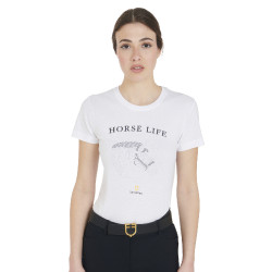 T-shirt donna Equestro slim fit Horse Life con strass maniche corte Bianco T-shirt donna Equestro slim fit Horse Life con strass maniche corte Bianco
