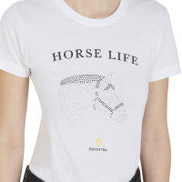 T-shirt donna Equestro slim fit Horse Life con strass maniche corte Bianco