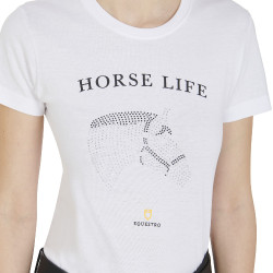 T-shirt donna Equestro slim fit Horse Life con strass maniche corte Bianco T-shirt donna Equestro slim fit Horse Life con strass maniche corte Bianco