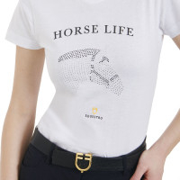 T-shirt donna Equestro slim fit Horse Life con strass maniche corte Nero T-shirt donna Equestro slim fit Horse Life con strass maniche corte Nero