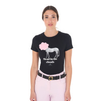 T-shirt da donna Equestro Head In The Clouds in cotone a maniche corte Nero
