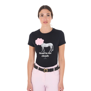 T-shirt da donna Equestro Head In The Clouds in cotone a maniche corte Nero T-shirt da donna Equestro Head In The Clouds in cotone a maniche corte Nero