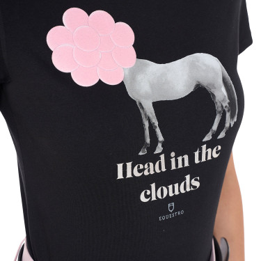 T-shirt da donna Equestro Head In The Clouds in cotone a maniche corte Nero T-shirt da donna Equestro Head In The Clouds in cotone a maniche corte Nero