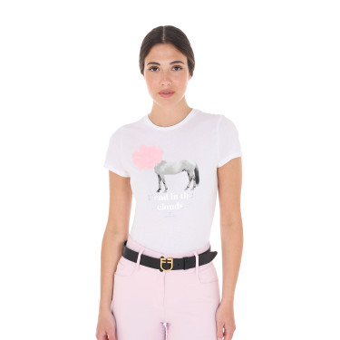 T-shirt da donna Equestro Head In The Clouds in cotone a maniche corte Bianco