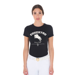 T-shirt donna Equestro Jumping Horse Club in cotone a maniche corte Nero