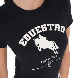 T-shirt donna Equestro Jumping Horse Club in cotone a maniche corte Nero