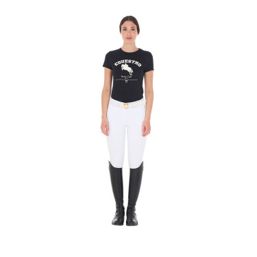 T-shirt donna Equestro Jumping Horse Club in cotone a maniche corte Nero