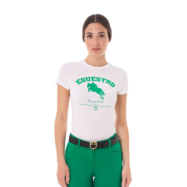 T-shirt donna Equestro Jumping Horse Club in cotone a maniche corte Bianco