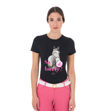 T-shirt da donna Equestro So Lovely in cotone a maniche corte Nero T-shirt da donna Equestro So Lovely in cotone a maniche corte Nero