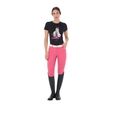 T-shirt da donna Equestro So Lovely in cotone a maniche corte Nero T-shirt da donna Equestro So Lovely in cotone a maniche corte Nero