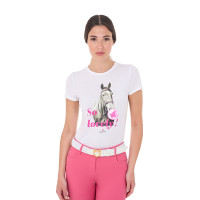 T-shirt da donna Equestro So Lovely in cotone a maniche corte Bianco