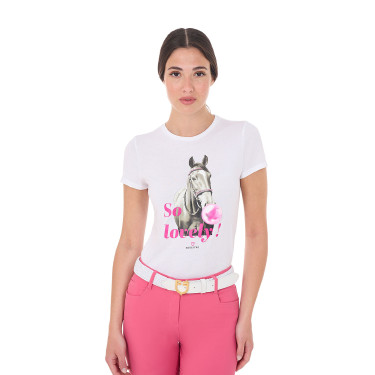 T-shirt da donna Equestro So Lovely in cotone a maniche corte Bianco