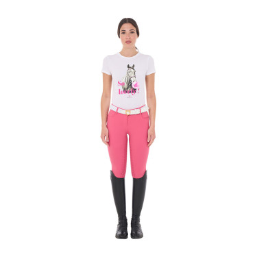 T-shirt da donna Equestro So Lovely in cotone a maniche corte Bianco