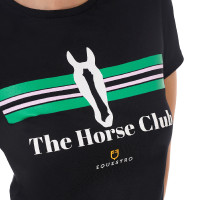 T-shirt donna Equestro Stripe Horse Club in cotone a maniche corte Nero