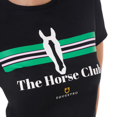 T-shirt donna Equestro Stripe Horse Club in cotone a maniche corte Nero