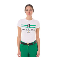 T-shirt donna Equestro Stripe Horse Club in cotone a maniche corte Bianco