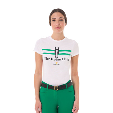 T-shirt donna Equestro Stripe Horse Club in cotone a maniche corte Bianco