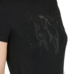 T-shirt donna Equestro Wild Flower in cotone a maniche corte Nero