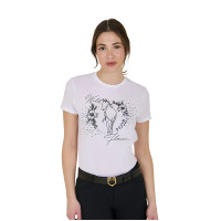T-shirt donna Equestro Wild Flower in cotone a maniche corte Bianco T-shirt donna Equestro Wild Flower in cotone a maniche corte Bianco