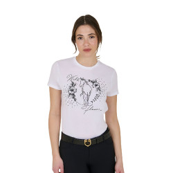 T-shirt donna Equestro Wild Flower in cotone a maniche corte Bianco