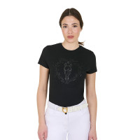 T-shirt da donna Equestro Wild Heart in cotone a maniche corte Nero