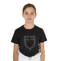 T-shirt da bambina Equestro slim fit con logo glitter rosa a maniche corte Nero