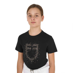 T-shirt da bambina Equestro slim fit con logo glitter rosa a maniche corte Nero