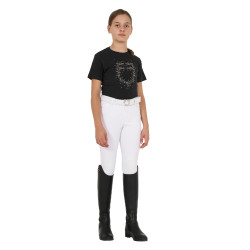 T-shirt da bambina Equestro slim fit con logo glitter rosa a maniche corte Nero