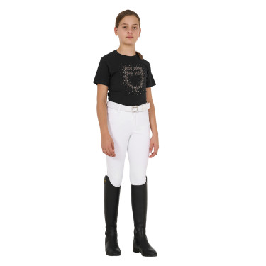 T-shirt da bambina Equestro slim fit con logo glitter rosa a maniche corte Nero