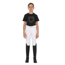 T-shirt da bambina Equestro slim fit con logo glitter rosa a maniche corte Nero