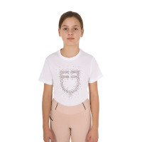 T-shirt da bambina Equestro slim fit con logo glitter rosa a maniche corte Bianco