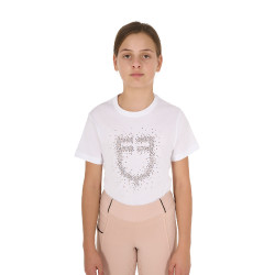 T-shirt da bambina Equestro slim fit con logo glitter rosa a maniche corte Bianco