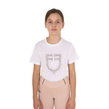T-shirt da bambina Equestro slim fit con logo glitter rosa a maniche corte Bianco