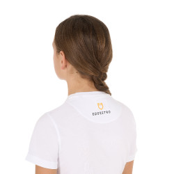 T-shirt da bambina Equestro slim fit con logo glitter rosa a maniche corte Bianco