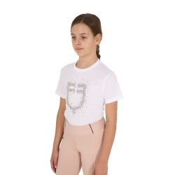 T-shirt da bambina Equestro slim fit con logo glitter rosa a maniche corte Bianco
