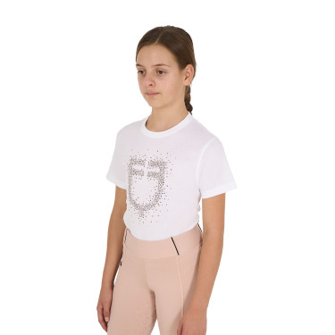 T-shirt da bambina Equestro slim fit con logo glitter rosa a maniche corte Bianco