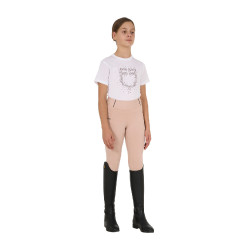 T-shirt da bambina Equestro slim fit con logo glitter rosa a maniche corte Bianco