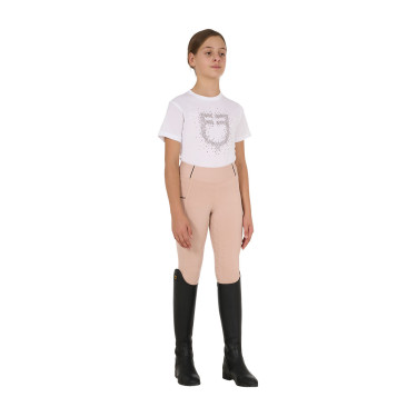 T-shirt da bambina Equestro slim fit con logo glitter rosa a maniche corte Bianco