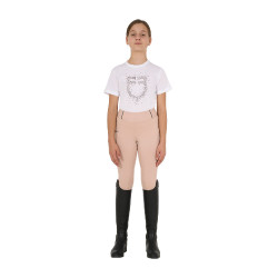 T-shirt da bambina Equestro slim fit con logo glitter rosa a maniche corte Bianco