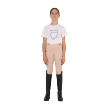 T-shirt da bambina Equestro slim fit con logo glitter rosa a maniche corte Bianco
