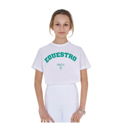 T-shirt da bambina Equestro Horse Club in cotone a maniche corte Bianco